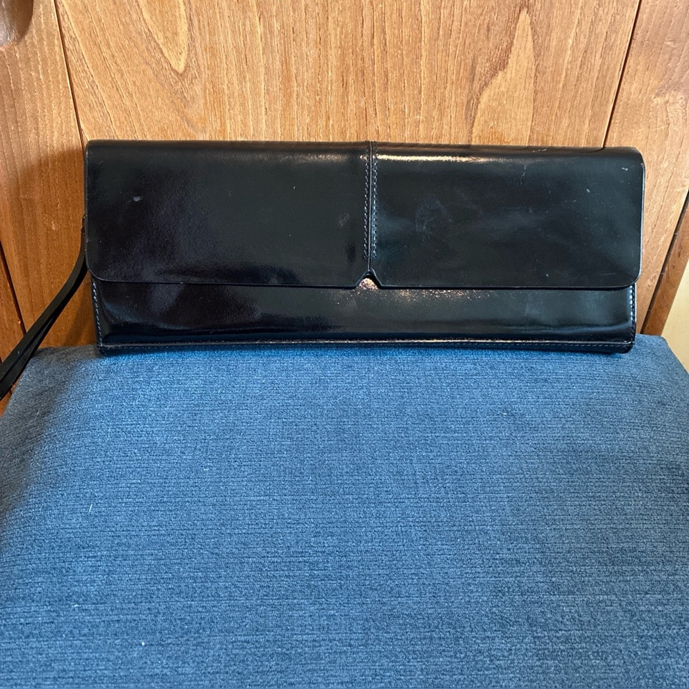 Alfani patent leather black long wristlet/clutch
